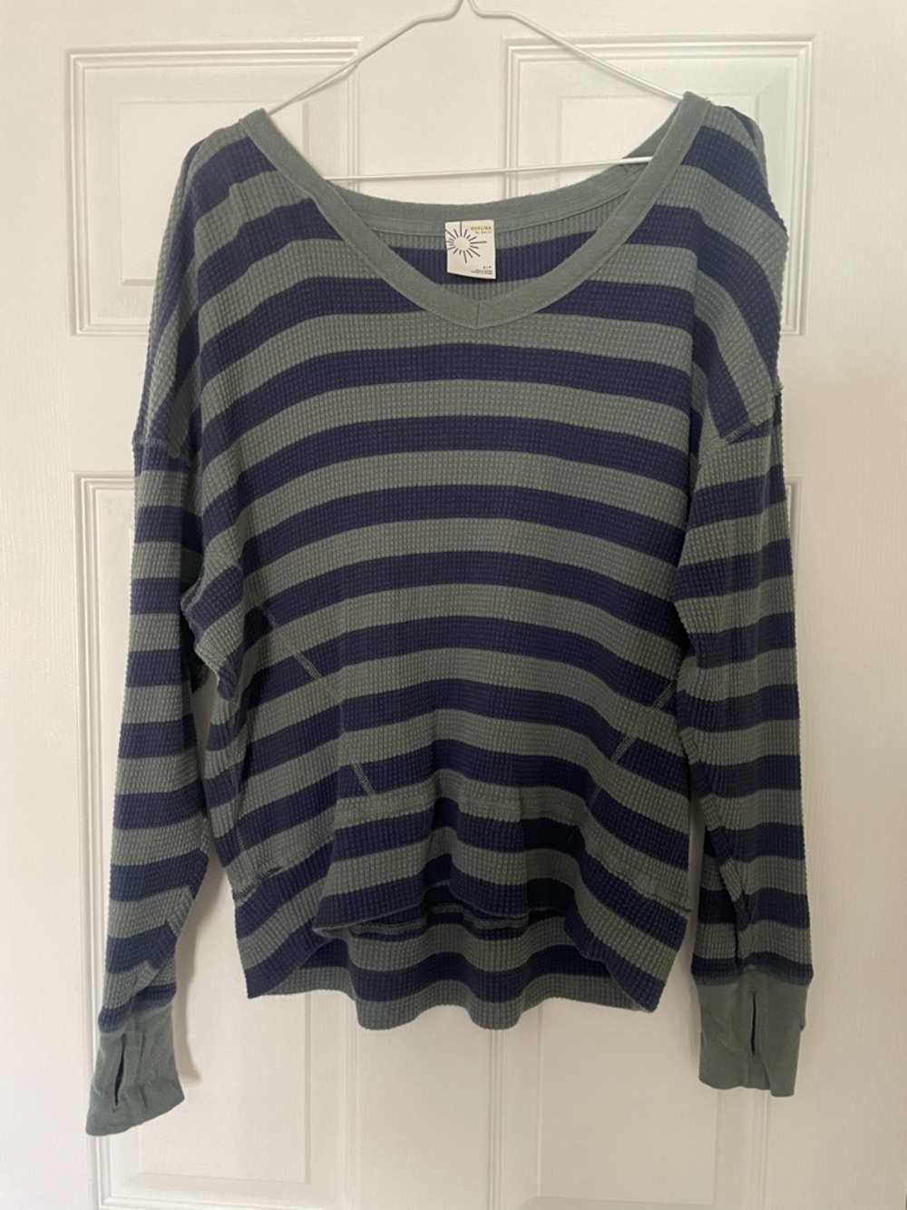Striped Long-Sleeve Tunic Top - Blue & Olive